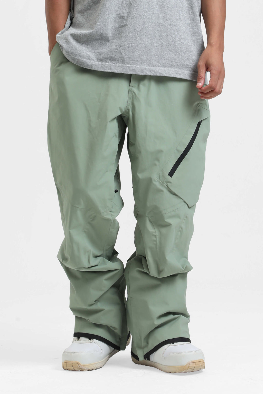 Men's Khaki Multi-Pocket Vented Ski Pants Baggy Snow Pants