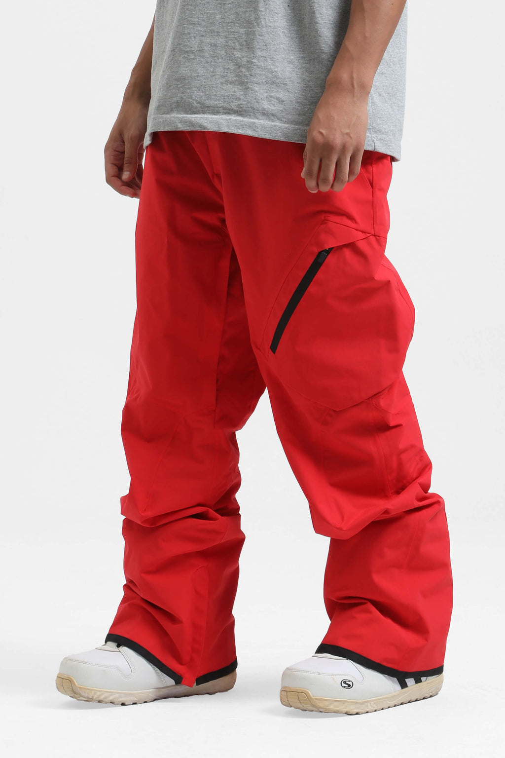 Men's Red Multi-Pocket Vented Ski Pants Baggy Snow Pants