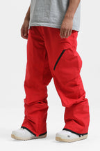Men's Black Multi-Pocket Vented Ski Pants Baggy Snow Pants