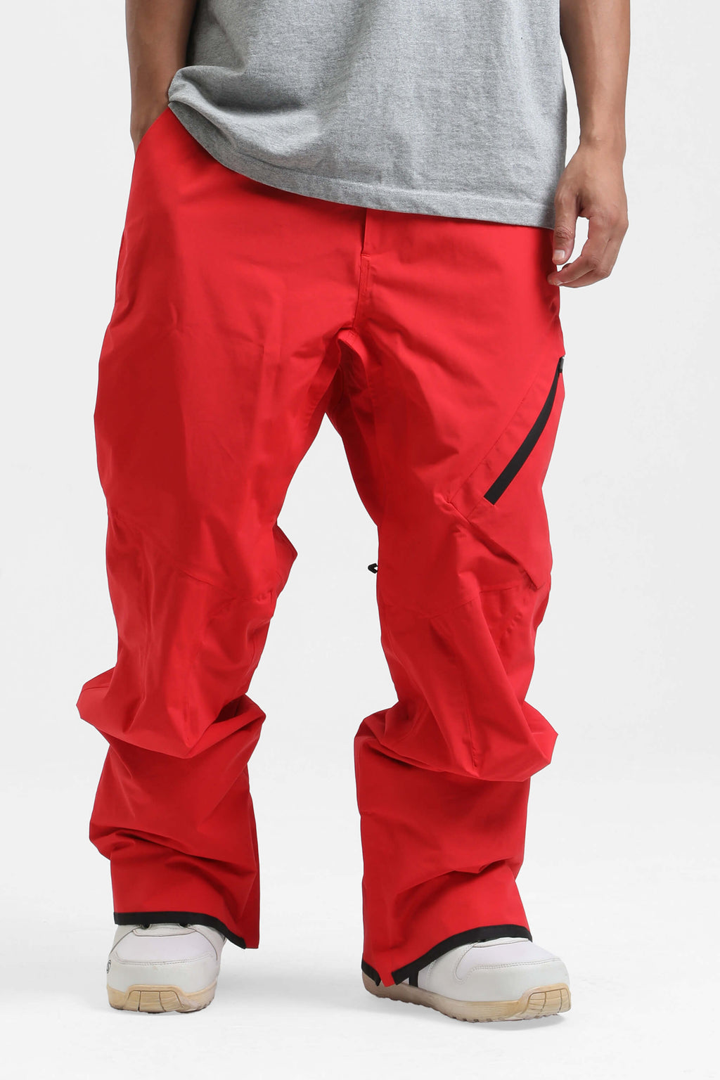 Men's Red Multi-Pocket Vented Ski Pants Baggy Snow Pants