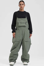 Women's Army Green Two-Way Side-Zip Baggy Ski Bibs Snow Bibs