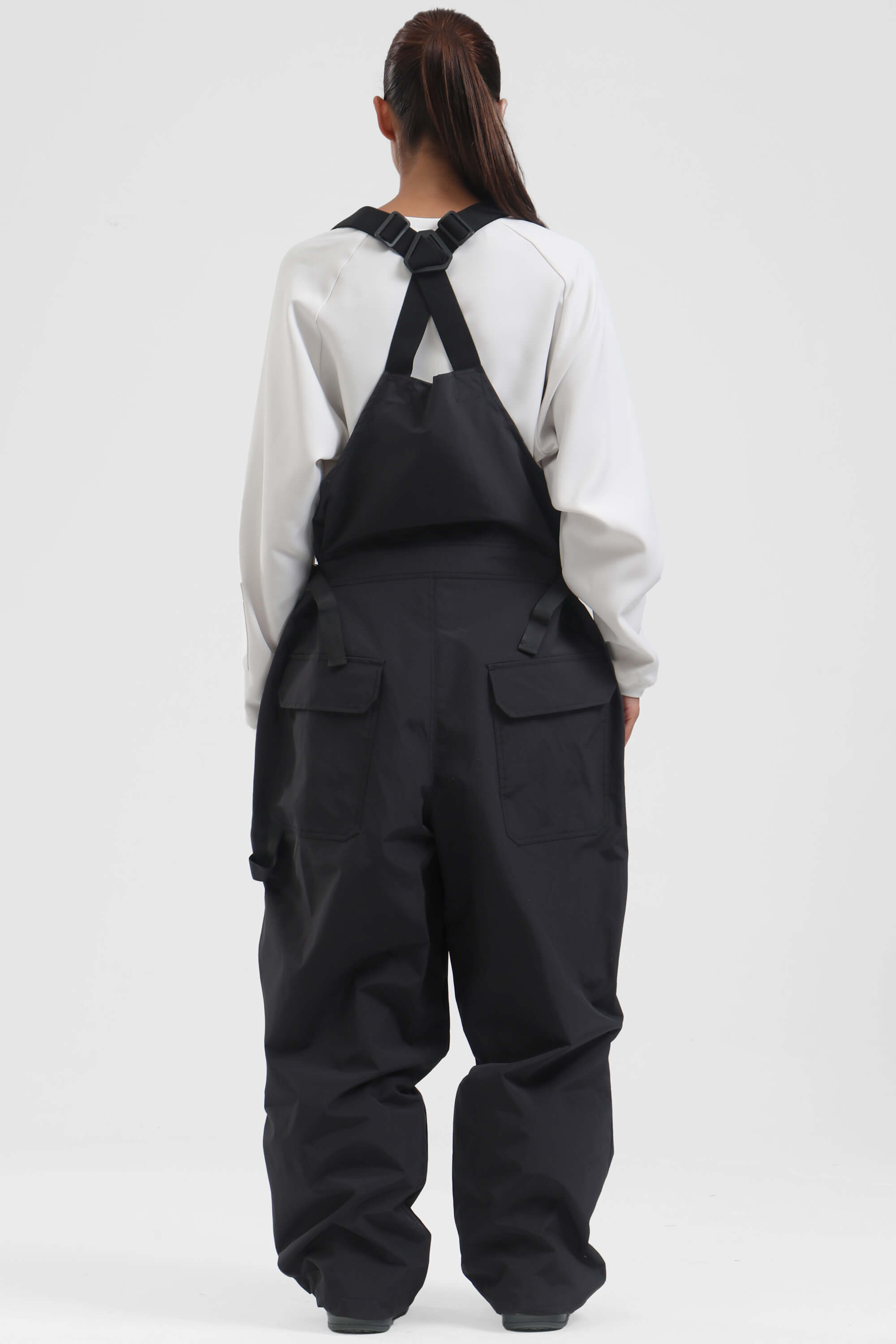 Women's Black Two-Way Side-Zip Baggy Ski Bibs Snow Bibs
