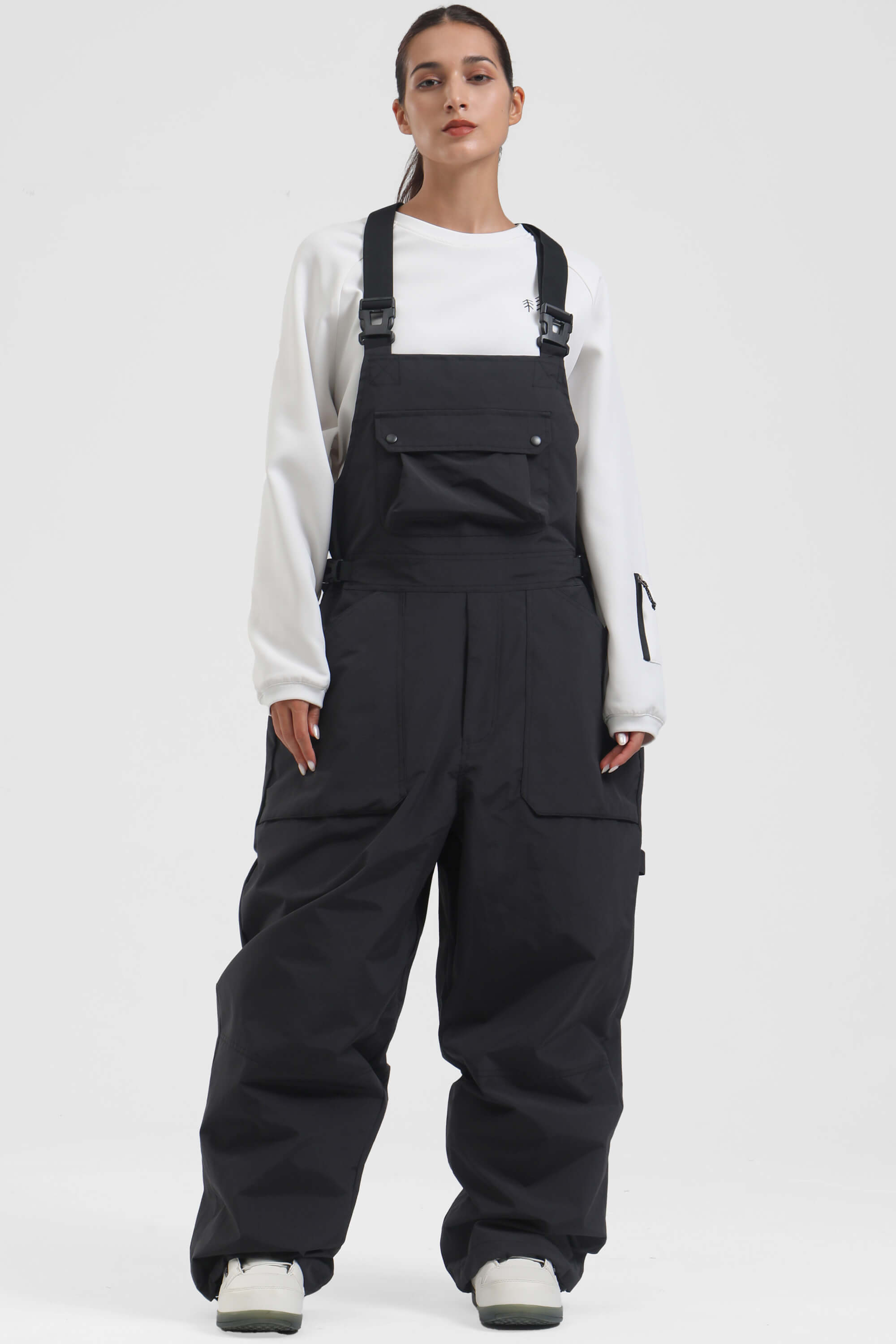 Women's Black Two-Way Side-Zip Baggy Ski Bibs Snow Bibs Main image