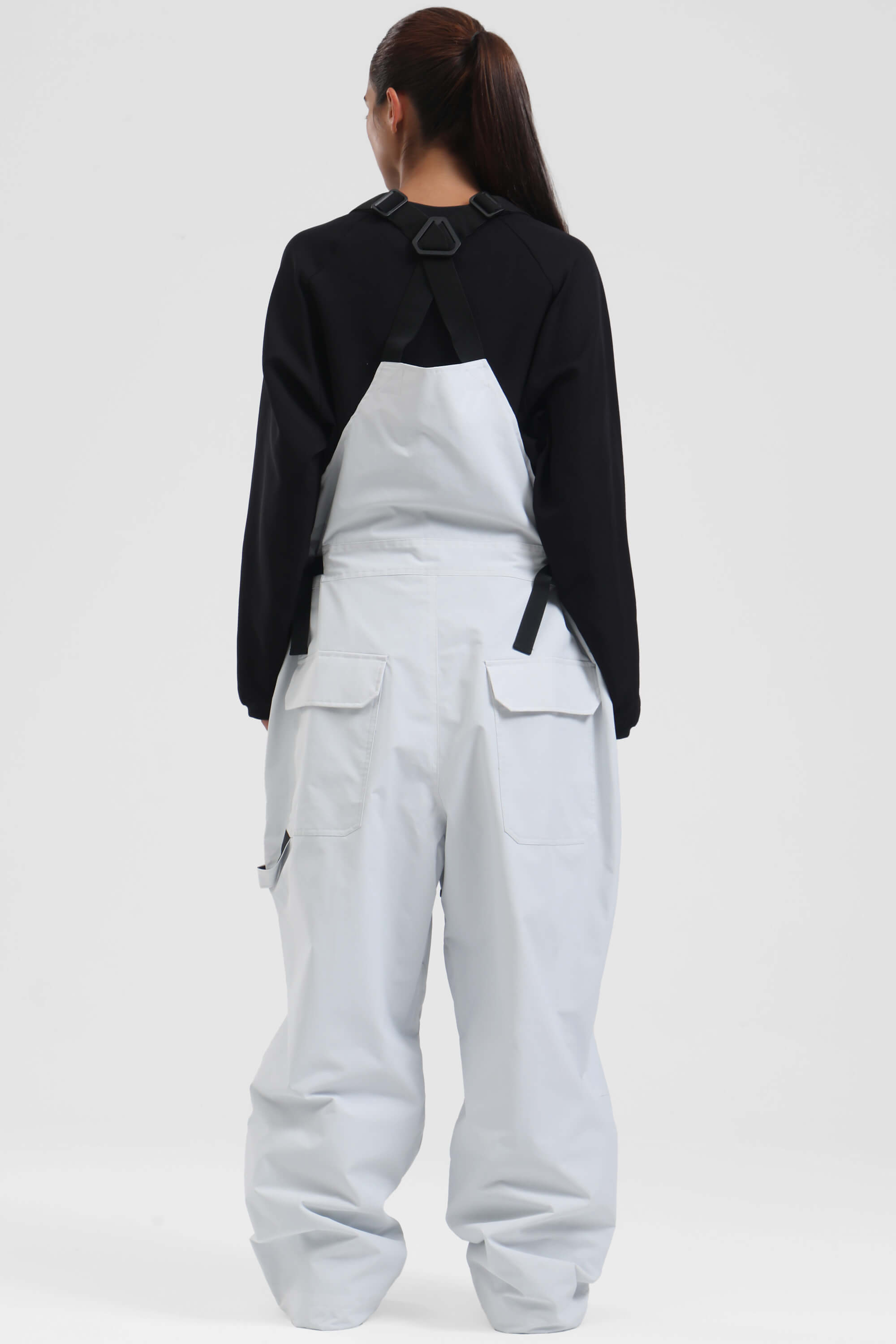 Women's Khaki Two-Way Side-Zip Baggy Ski Bibs Snow Bibs