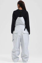 Women's White Two-Way Side-Zip Baggy Ski Bibs Snow Bibs