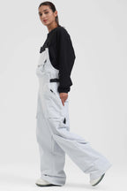 Women's White Two-Way Side-Zip Baggy Ski Bibs Snow Bibs
