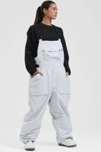 Women's White Two-Way Side-Zip Baggy Ski Bibs Snow Bibs