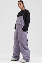 Women's Khaki Two-Way Side-Zip Baggy Ski Bibs Snow Bibs
