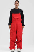 Women's White Two-Way Side-Zip Baggy Ski Bibs Snow Bibs