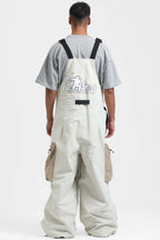Men's Black Workwear-Style Built-In Belt Ski Bibs Baggy Snow Bibs