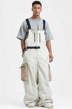 Men's Black Workwear-Style Built-In Belt Ski Bibs Baggy Snow Bibs
