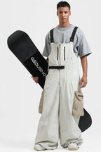 Men's Black Workwear-Style Built-In Belt Ski Bibs Baggy Snow Bibs