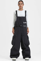 Women's Hot Pink Workwear-Style Built-In Belt Ski Bibs Baggy Snow Bibs