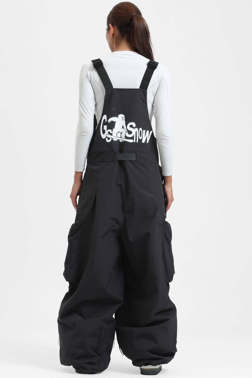 Women's Off White Workwear-Style Built-In Belt Ski Bibs Baggy Snow Bibs