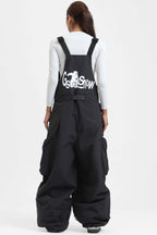 Women's Red Workwear-Style Built-In Belt Ski Bibs Baggy Snow Bibs