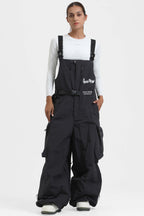 Women's Khaki Workwear-Style Built-In Belt Ski Bibs Baggy Snow Bibs