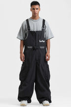 Men's Black Workwear-Style Built-In Belt Ski Bibs Baggy Snow Bibs
