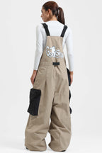 Women's Off White Workwear-Style Built-In Belt Ski Bibs Baggy Snow Bibs