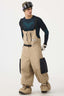 Men's Khaki Workwear-Style Built-In Belt Ski Bibs Baggy Snow Bibs