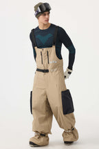 Men's Black Workwear-Style Built-In Belt Ski Bibs Baggy Snow Bibs