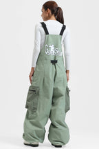 Women's Hot Pink Workwear-Style Built-In Belt Ski Bibs Baggy Snow Bibs