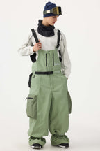 Men's Mint Green Workwear-Style Built-In Belt Ski Bibs Baggy Snow Bibs