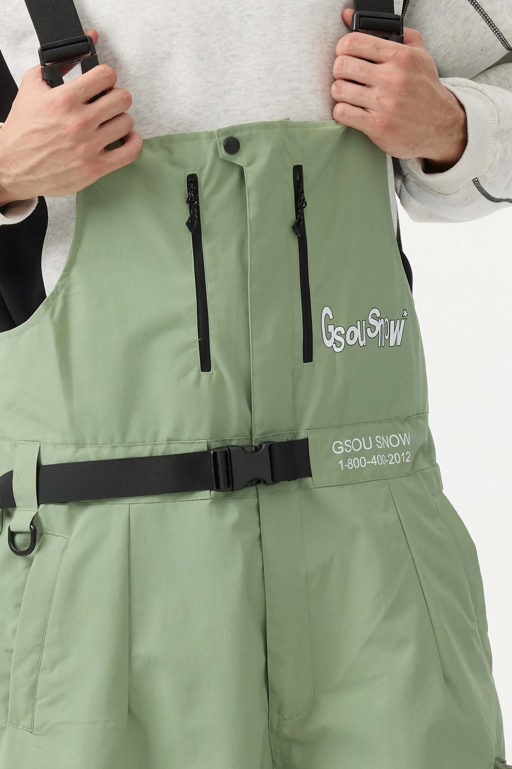 Men's Mint Green Workwear-Style Built-In Belt Ski Bibs Baggy Snow Bibs Secondary image