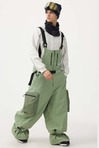 Men's Black Workwear-Style Built-In Belt Ski Bibs Baggy Snow Bibs