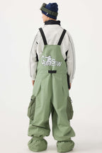 Men's Mint Green Workwear-Style Built-In Belt Ski Bibs Baggy Snow Bibs
