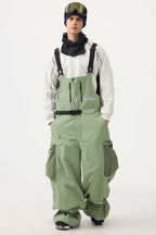 Men's Mint Green Workwear-Style Built-In Belt Ski Bibs Baggy Snow Bibs