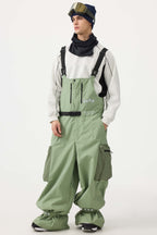 Men's Mint Green Workwear-Style Built-In Belt Ski Bibs Baggy Snow Bibs