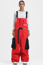Women's Black Workwear-Style Built-In Belt Ski Bibs Baggy Snow Bibs