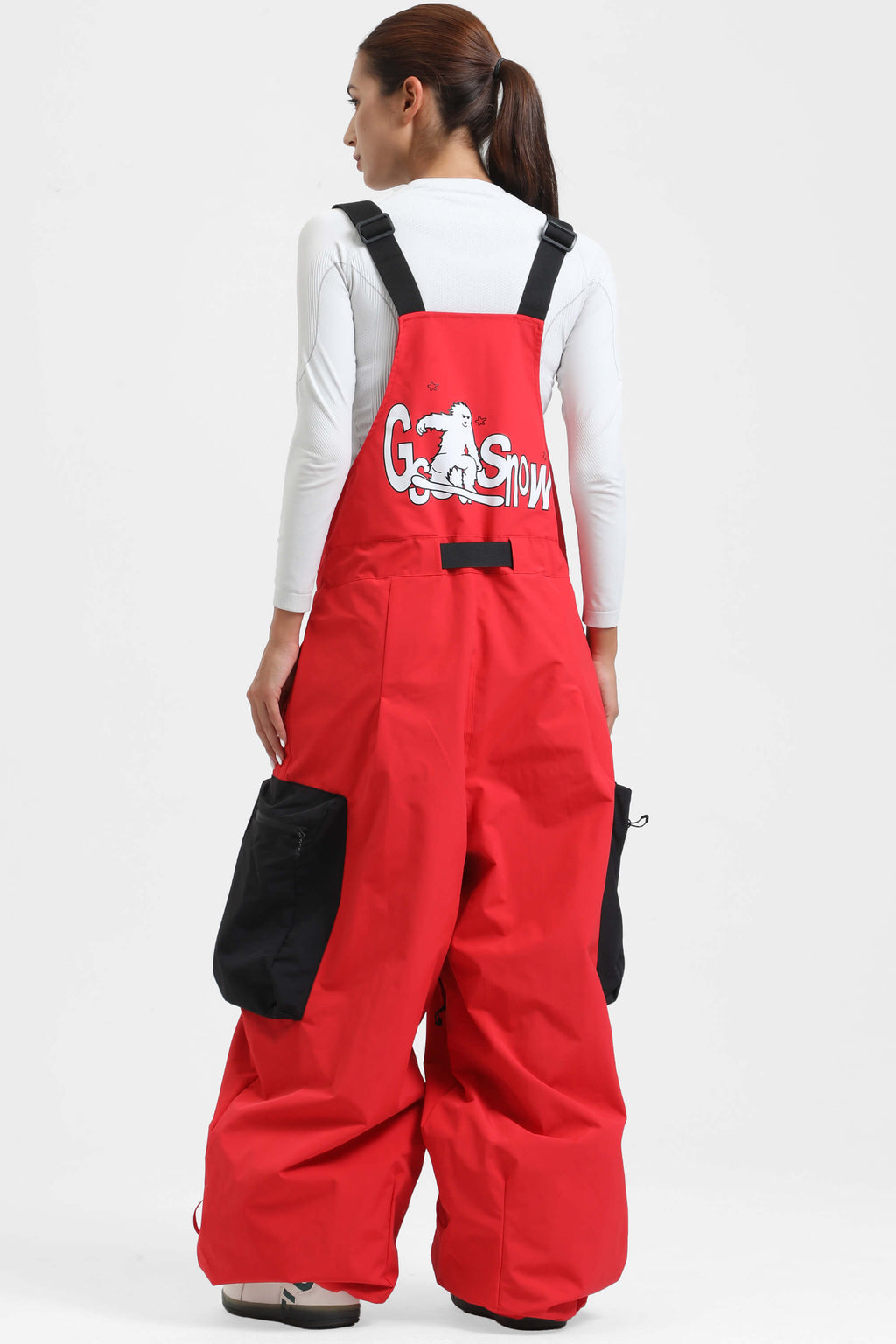 Women's Off White Workwear-Style Built-In Belt Ski Bibs Baggy Snow Bibs