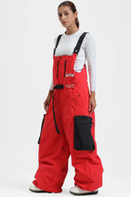 Women's Off White Workwear-Style Built-In Belt Ski Bibs Baggy Snow Bibs