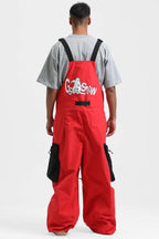 Men's Off White Workwear-Style Built-In Belt Ski Bibs Baggy Snow Bibs