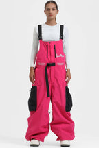 Women's Khaki Workwear-Style Built-In Belt Ski Bibs Baggy Snow Bibs