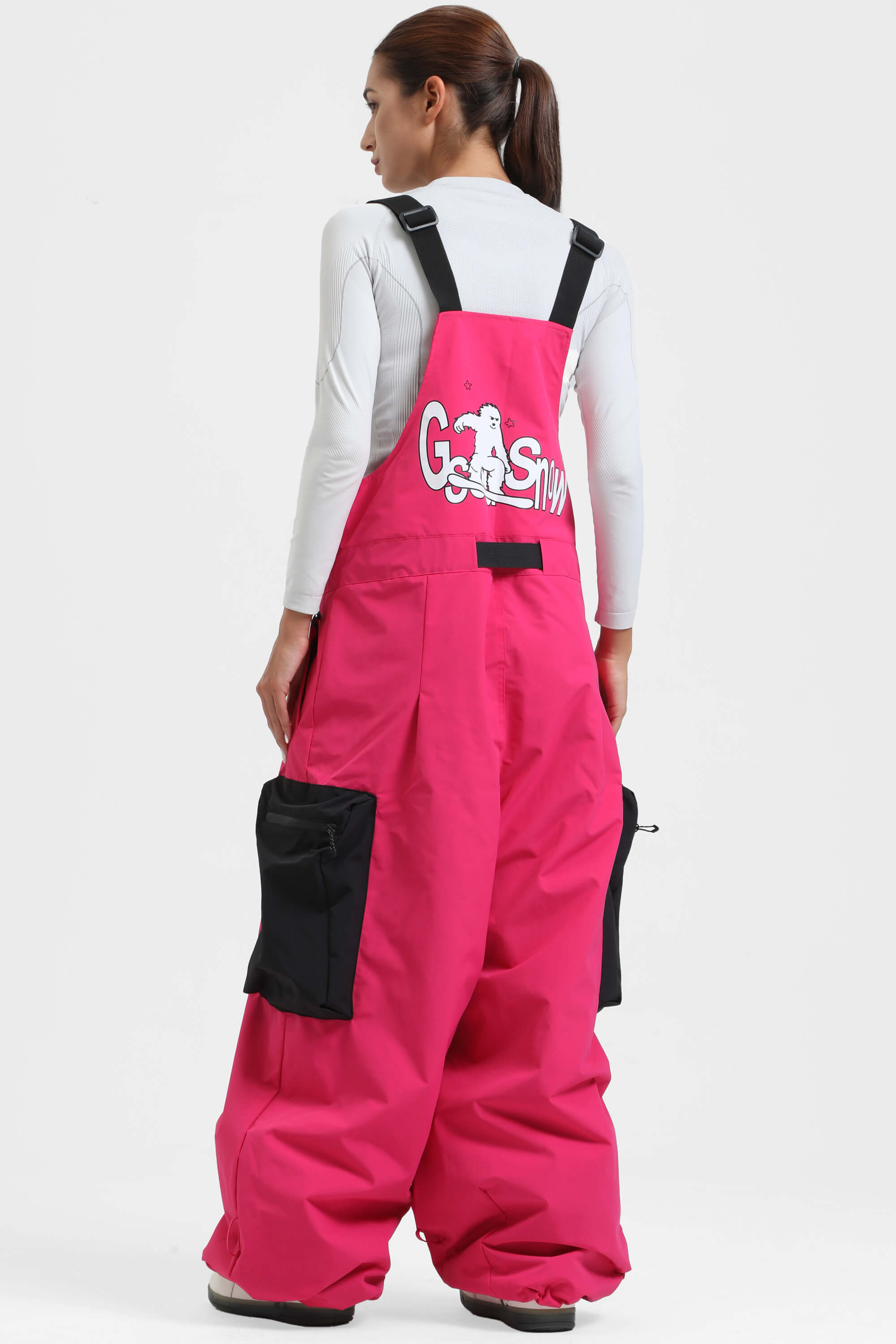Women's Off White Workwear-Style Built-In Belt Ski Bibs Baggy Snow Bibs