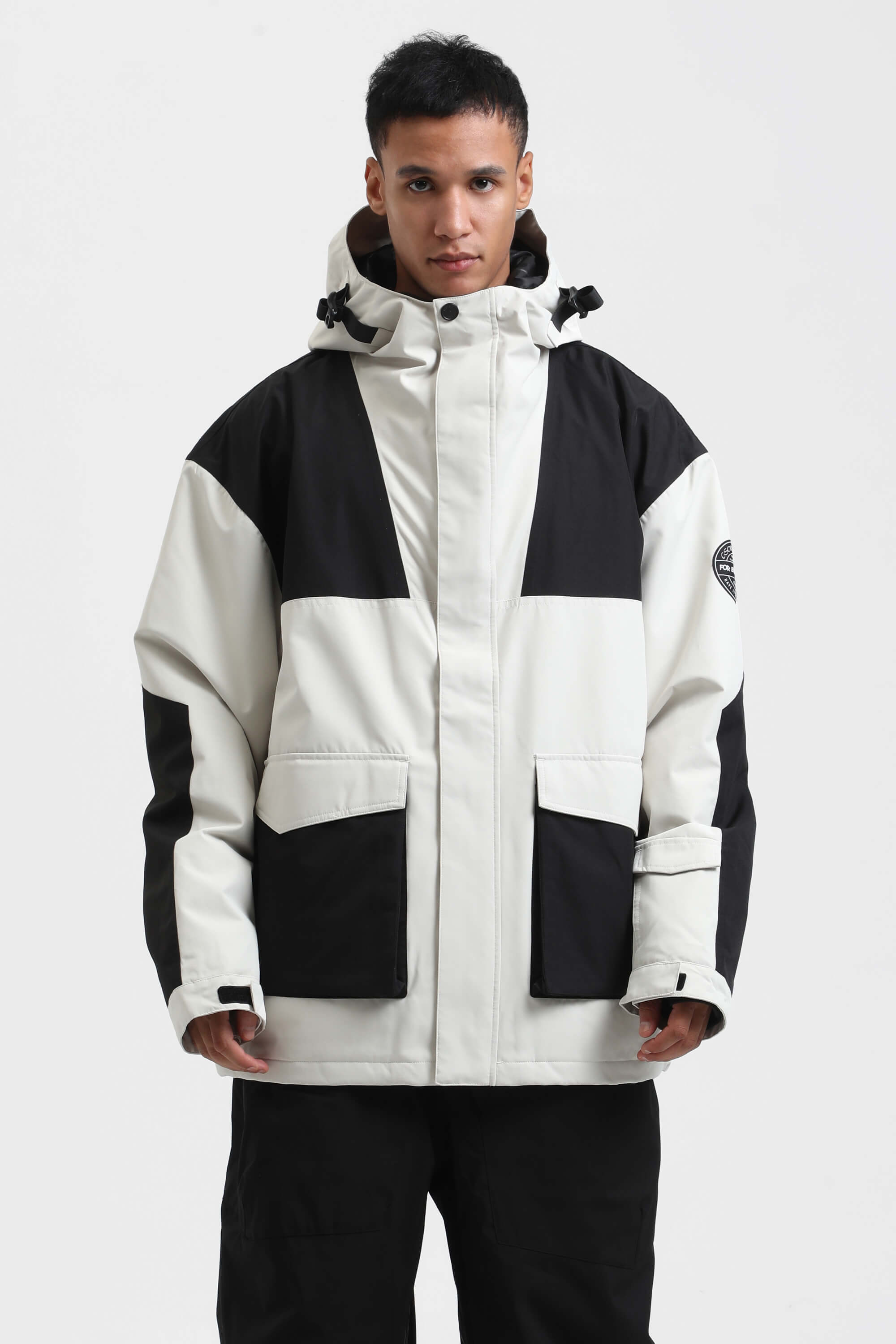 Men's White & Black Abrasion-Resistant Waterproof Ski Jacket Insulated Softshell Snow Jacket Main image