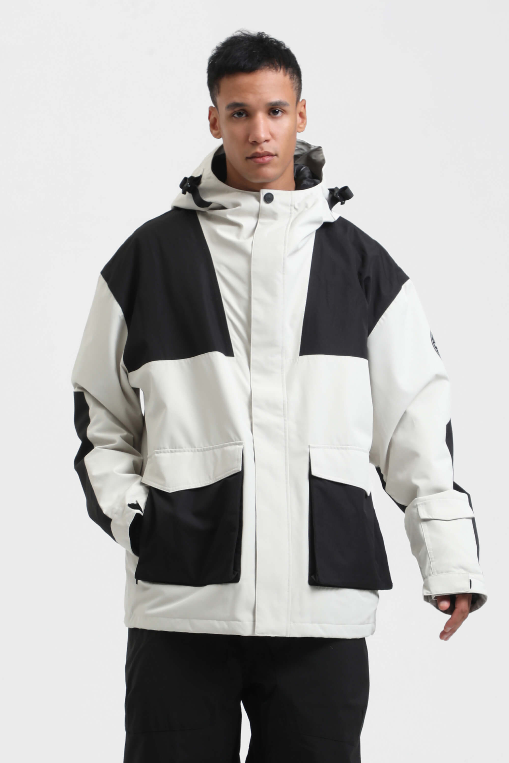 Men's Black Abrasion-Resistant Waterproof Ski Jacket Insulated Softshell Snow Jacket
