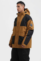 Men's Caramel & Black Abrasion-Resistant Waterproof Ski Jacket Insulated Softshell Snow Jacket