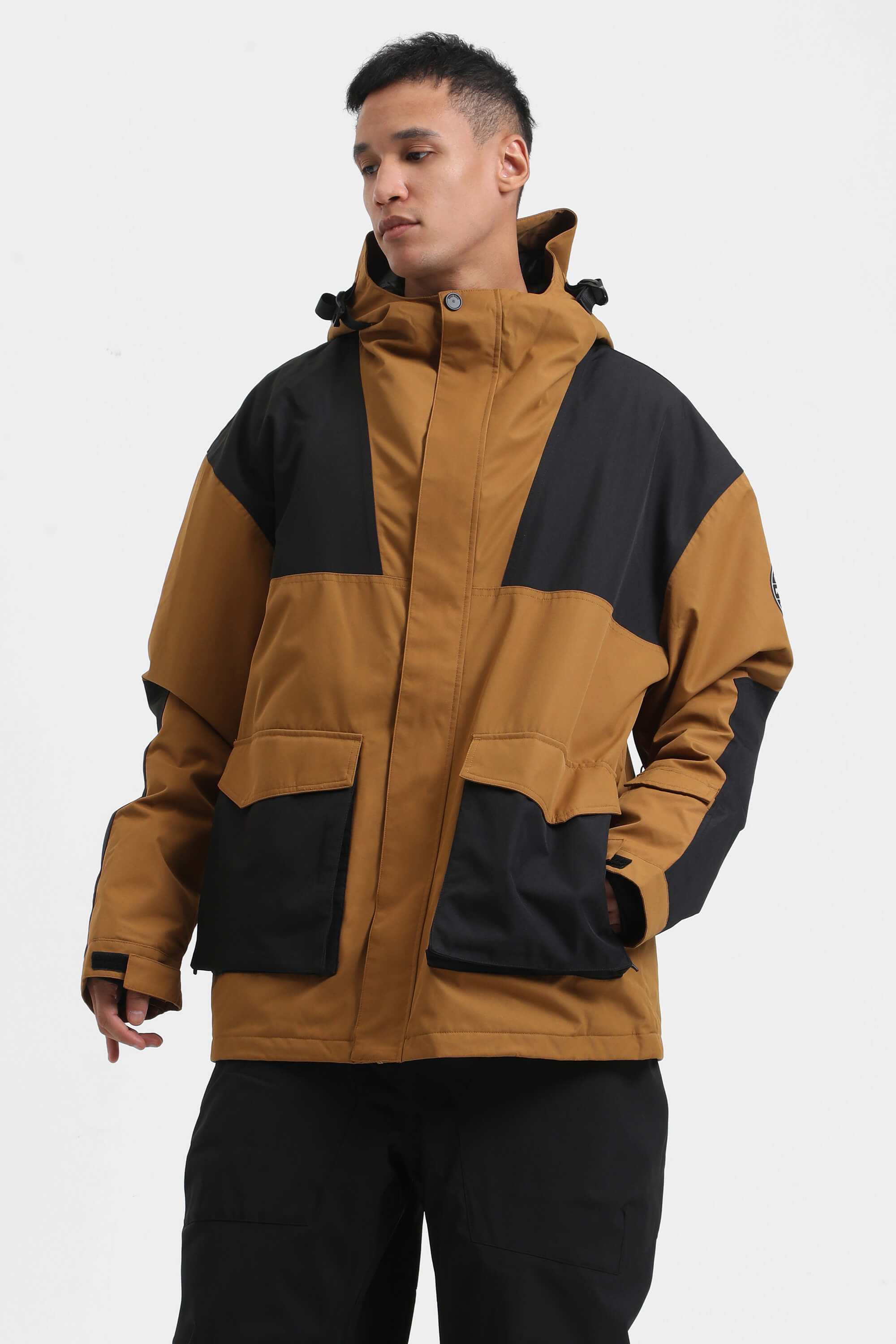 Men's Dark Green & Navy Abrasion-Resistant Waterproof Ski Jacket Insulated Softshell Snow Jacket