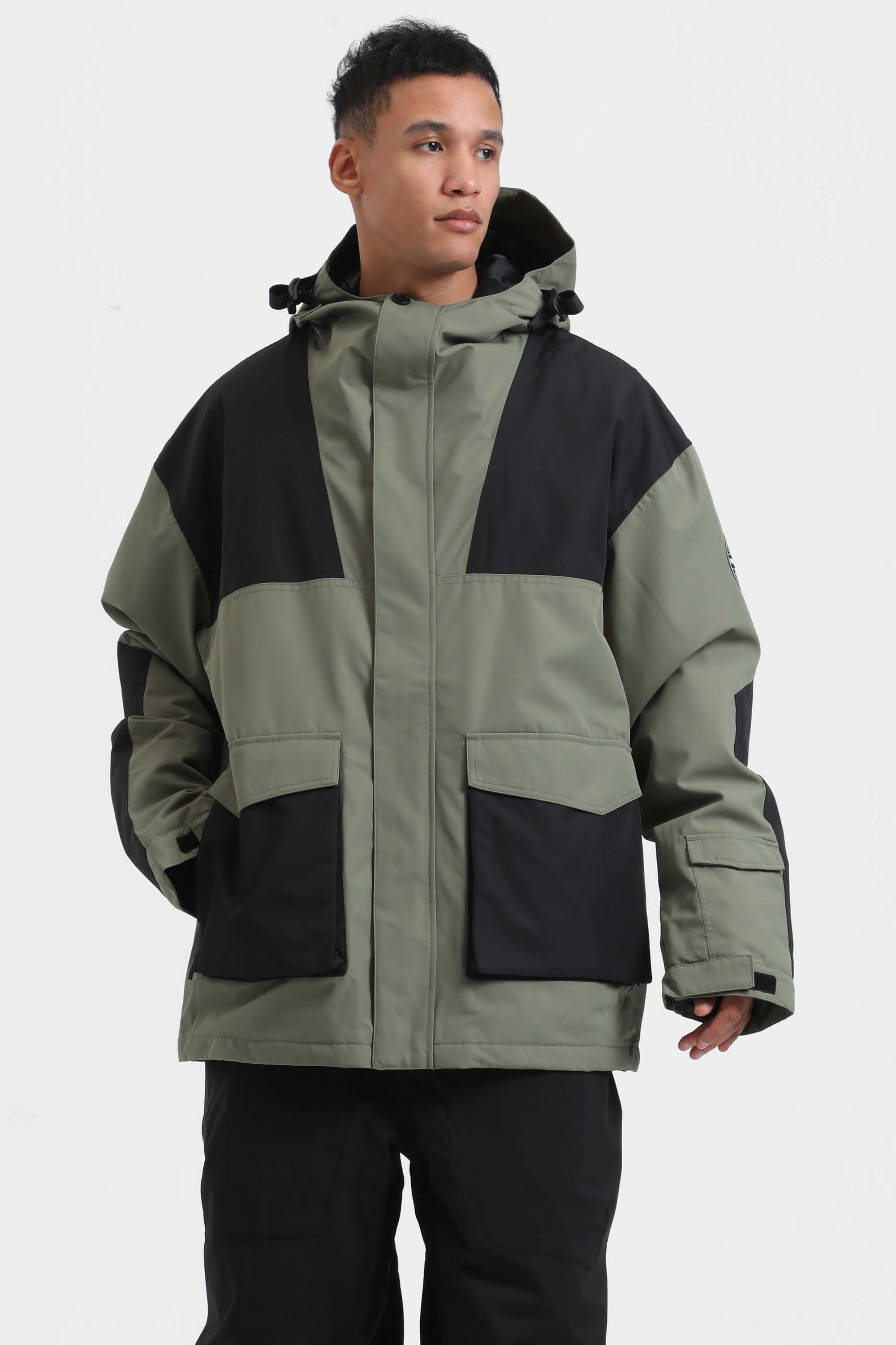 Men's White & Sage Green Abrasion-Resistant Waterproof Ski Jacket Insulated Softshell Snow Jacket