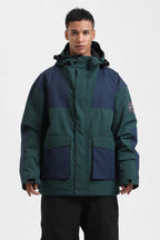 Men's Dark Green & Navy Abrasion-Resistant Waterproof Ski Jacket Insulated Softshell Snow Jacket