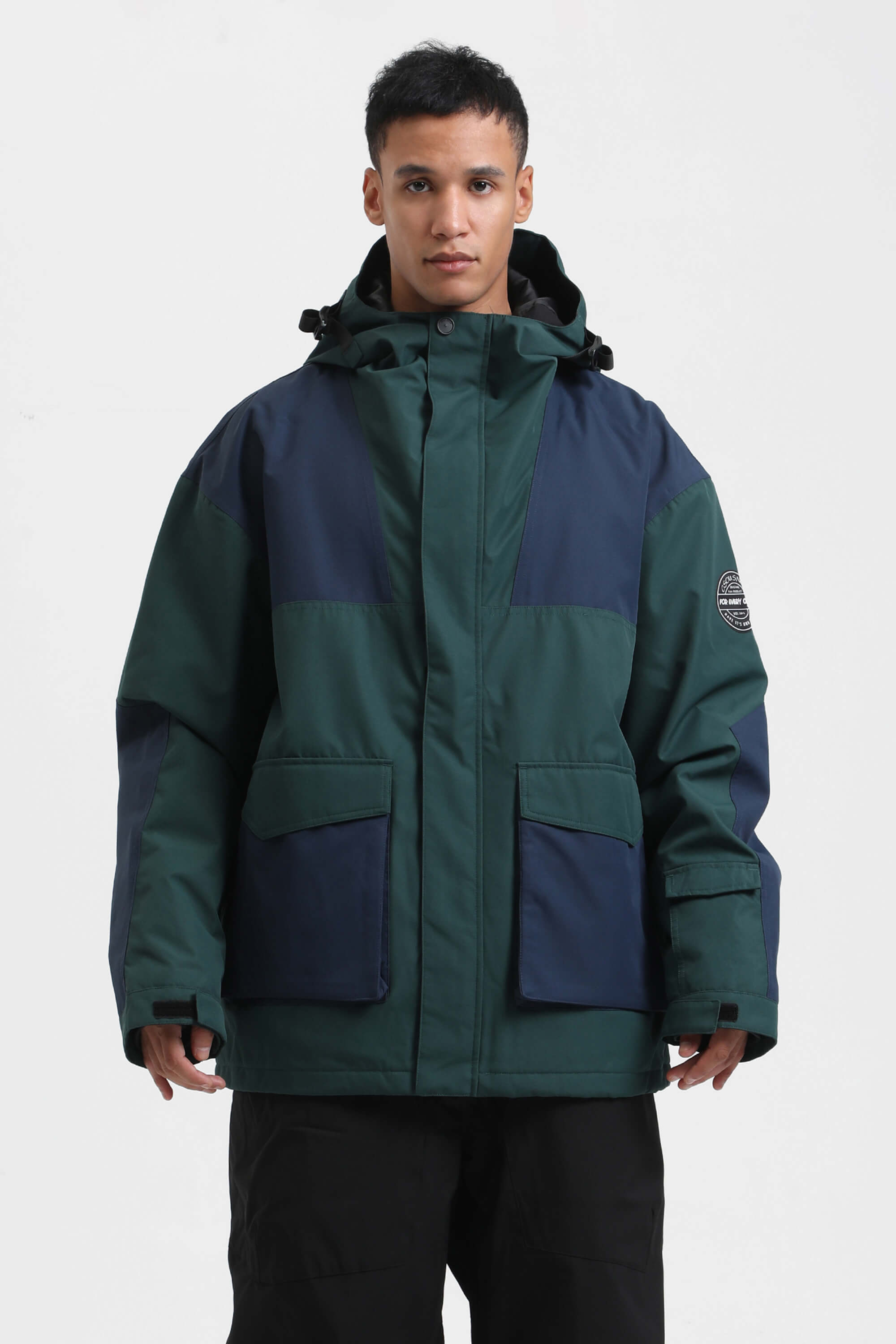 Men's White & Black Abrasion-Resistant Waterproof Ski Jacket Insulated Softshell Snow Jacket