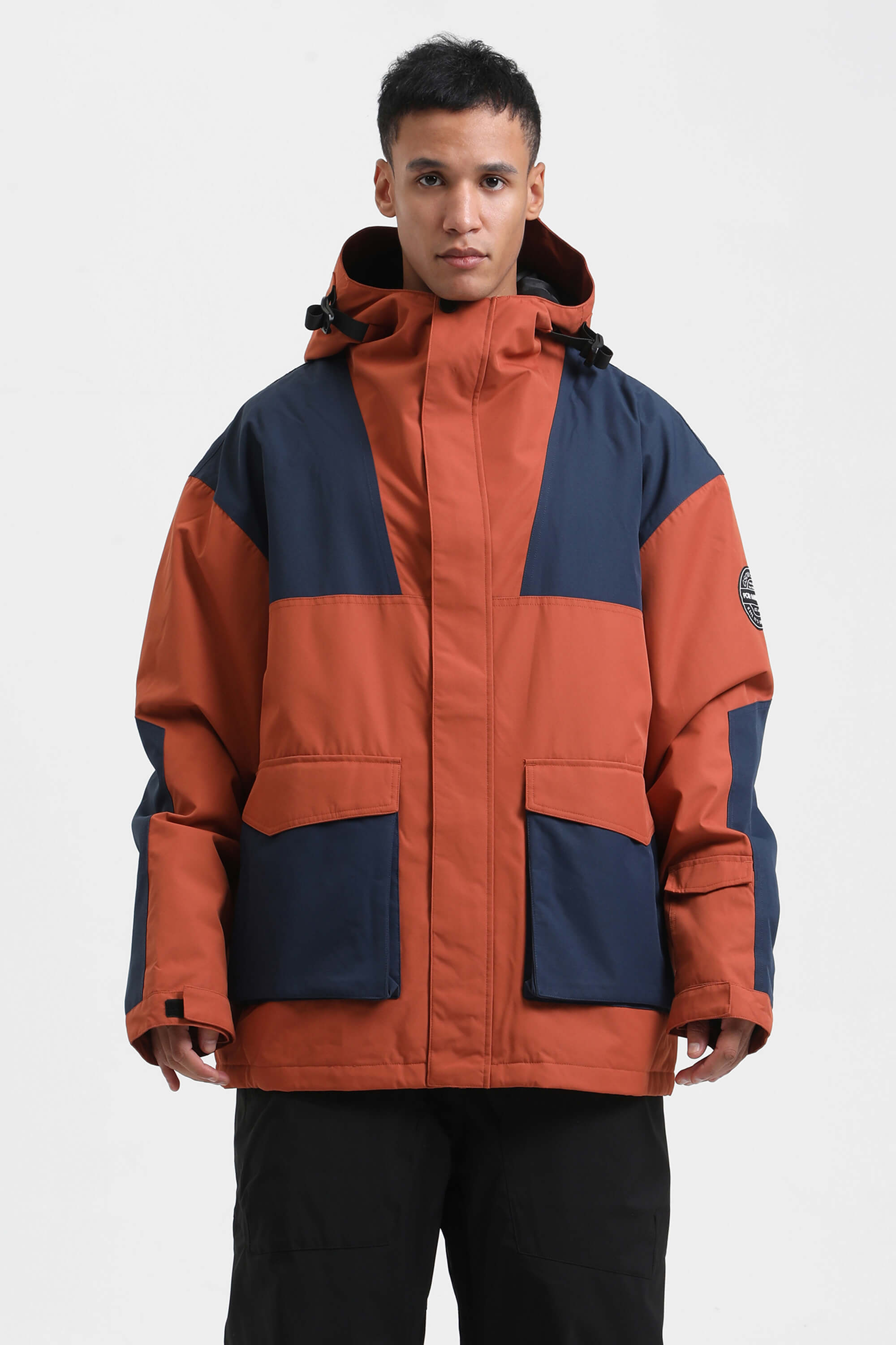 Men's Rust & Navy Abrasion-Resistant Waterproof Ski Jacket Insulated Softshell Snow Jacket Main image