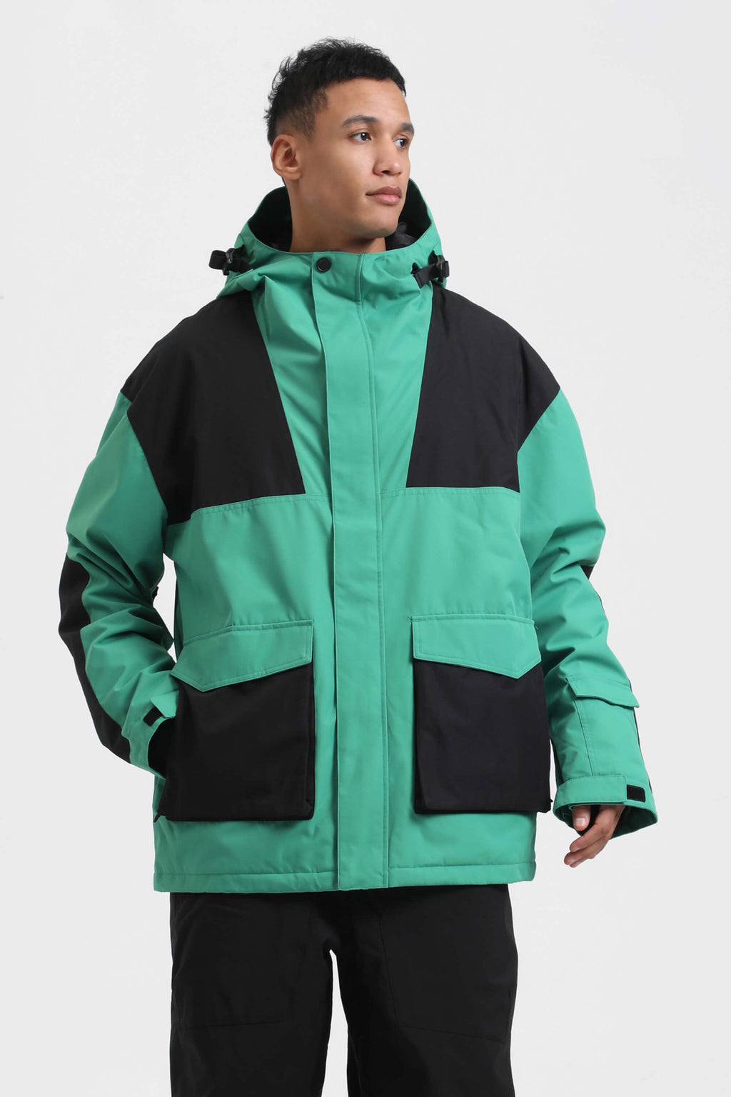 Men's Mint & Black Abrasion-Resistant Waterproof Ski Jacket Insulated Softshell Snow Jacket