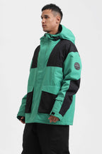 Men's Mint & Black Abrasion-Resistant Waterproof Ski Jacket Insulated Softshell Snow Jacket