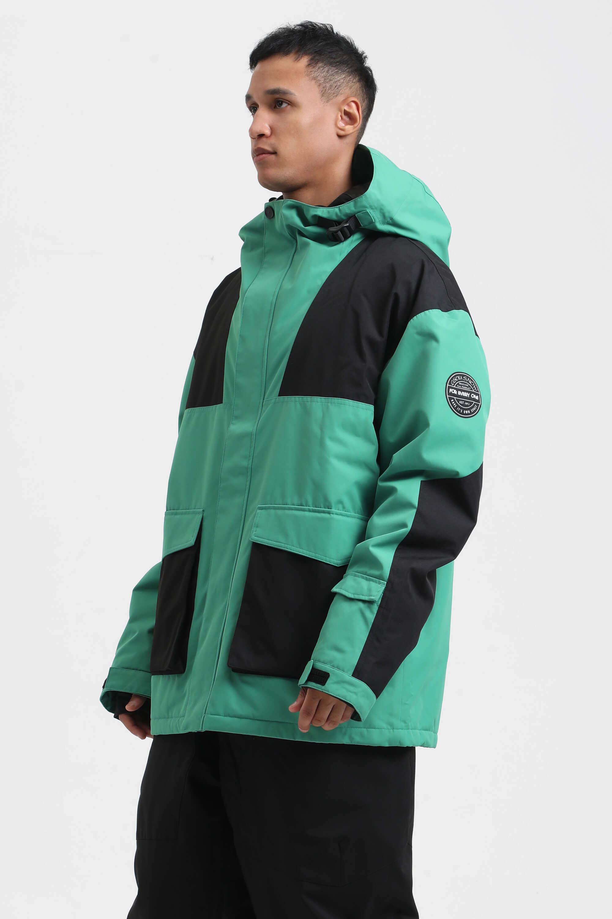 Men's Mint & Black Abrasion-Resistant Waterproof Ski Jacket Insulated Softshell Snow Jacket
