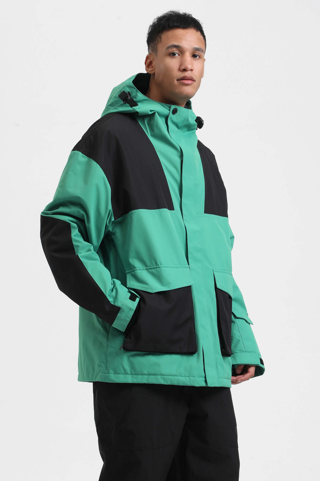 Men's Mint & Black Abrasion-Resistant Waterproof Ski Jacket Insulated Softshell Snow Jacket