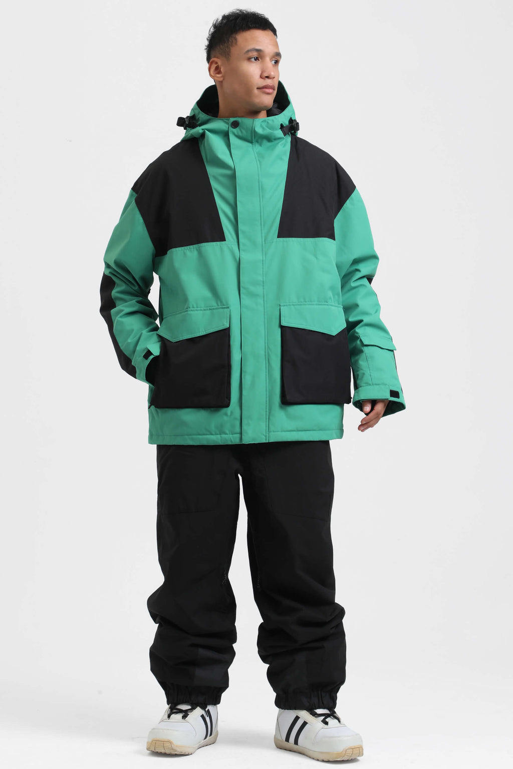 Men's Mint & Black Abrasion-Resistant Waterproof Ski Jacket Insulated Softshell Snow Jacket